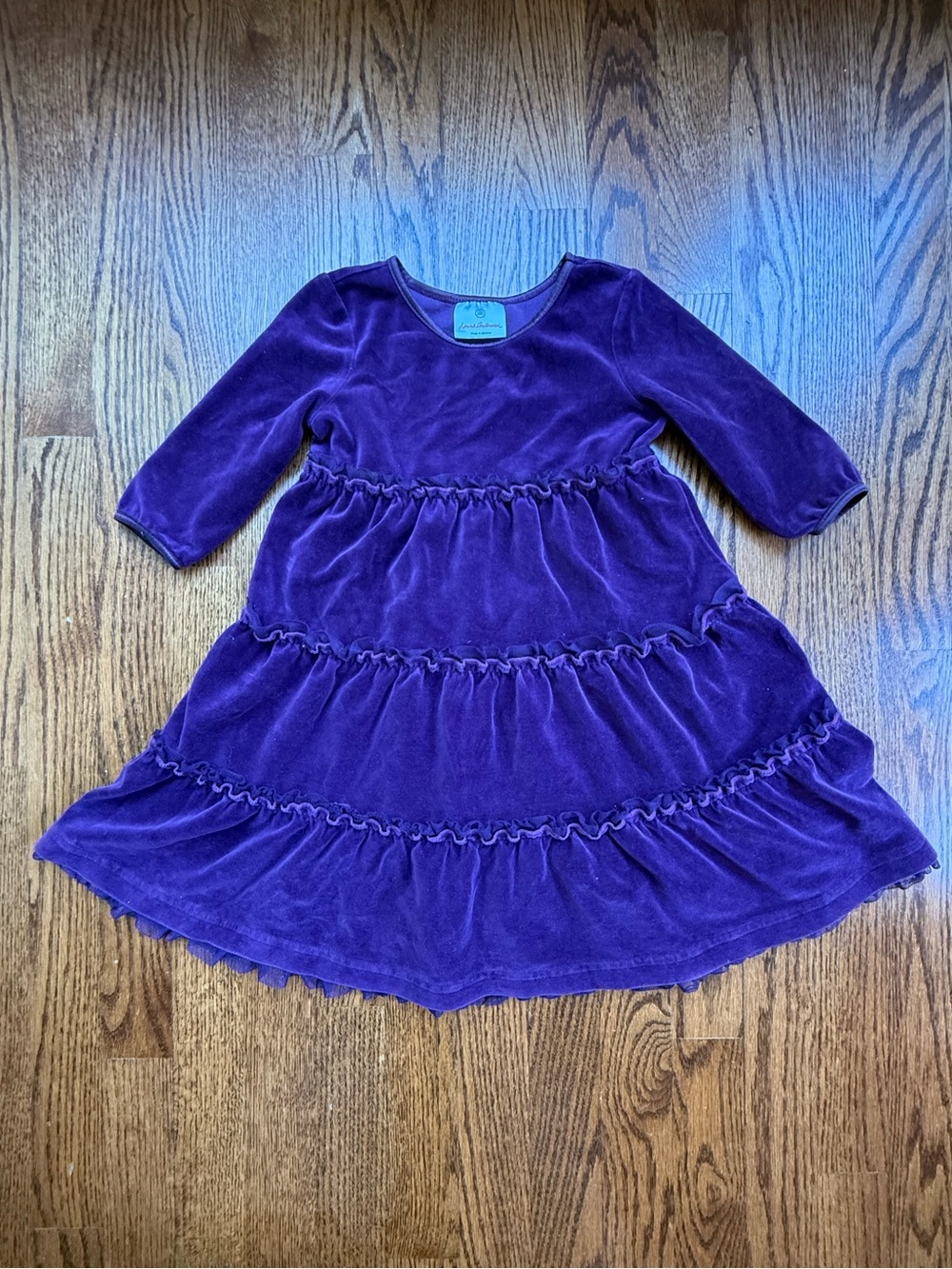 Hanna Andersson Purple Velour Ruffled Dress Sz 4